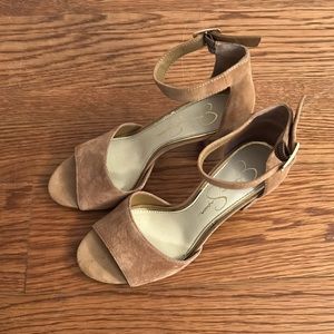 Jessica Simpson. Tan Sandals with Ankle strap.  Worn once.